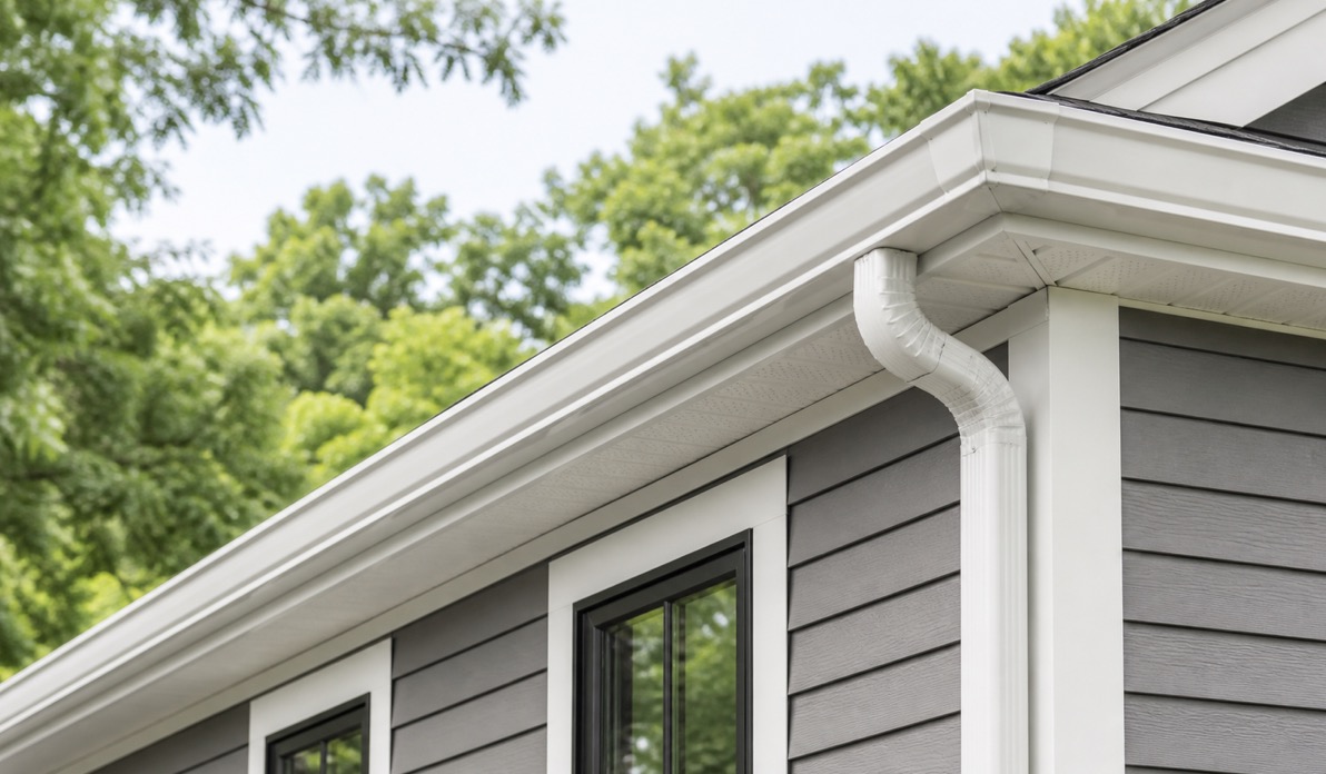 Illustrative white gutter installation on an Atlanta home