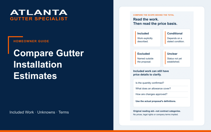 Compare Gutter Installation Estimates cover showing estimate scope and price-basis categories