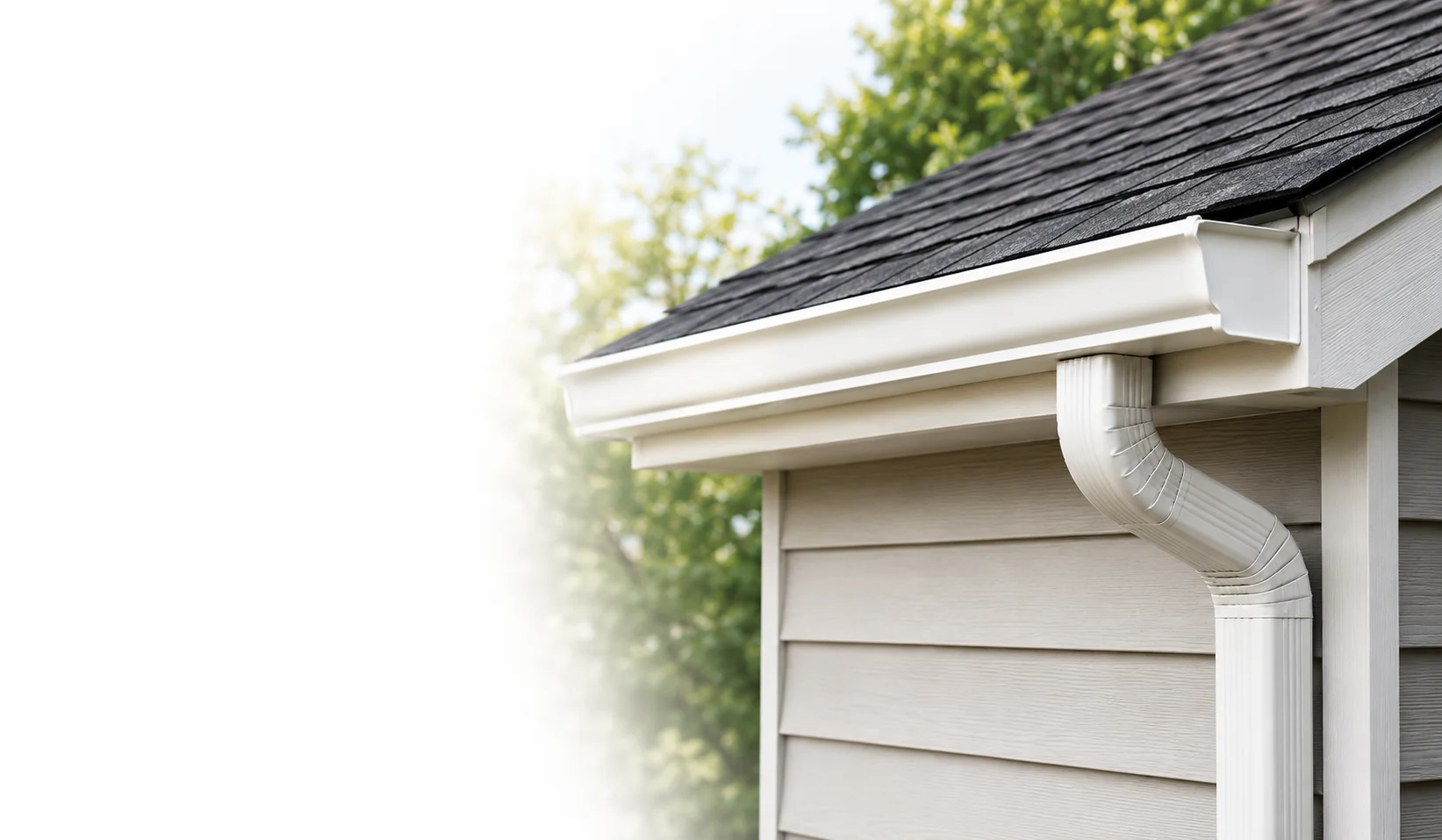 Illustrative house roofline with gutters
